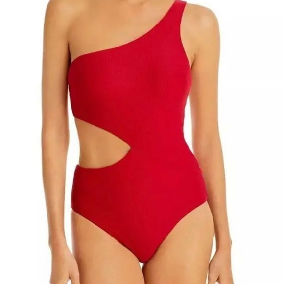 Solid & Striped women Claudia Reversible Asymmetric Swimsuit red orange M cutout - Picture 1 of 6